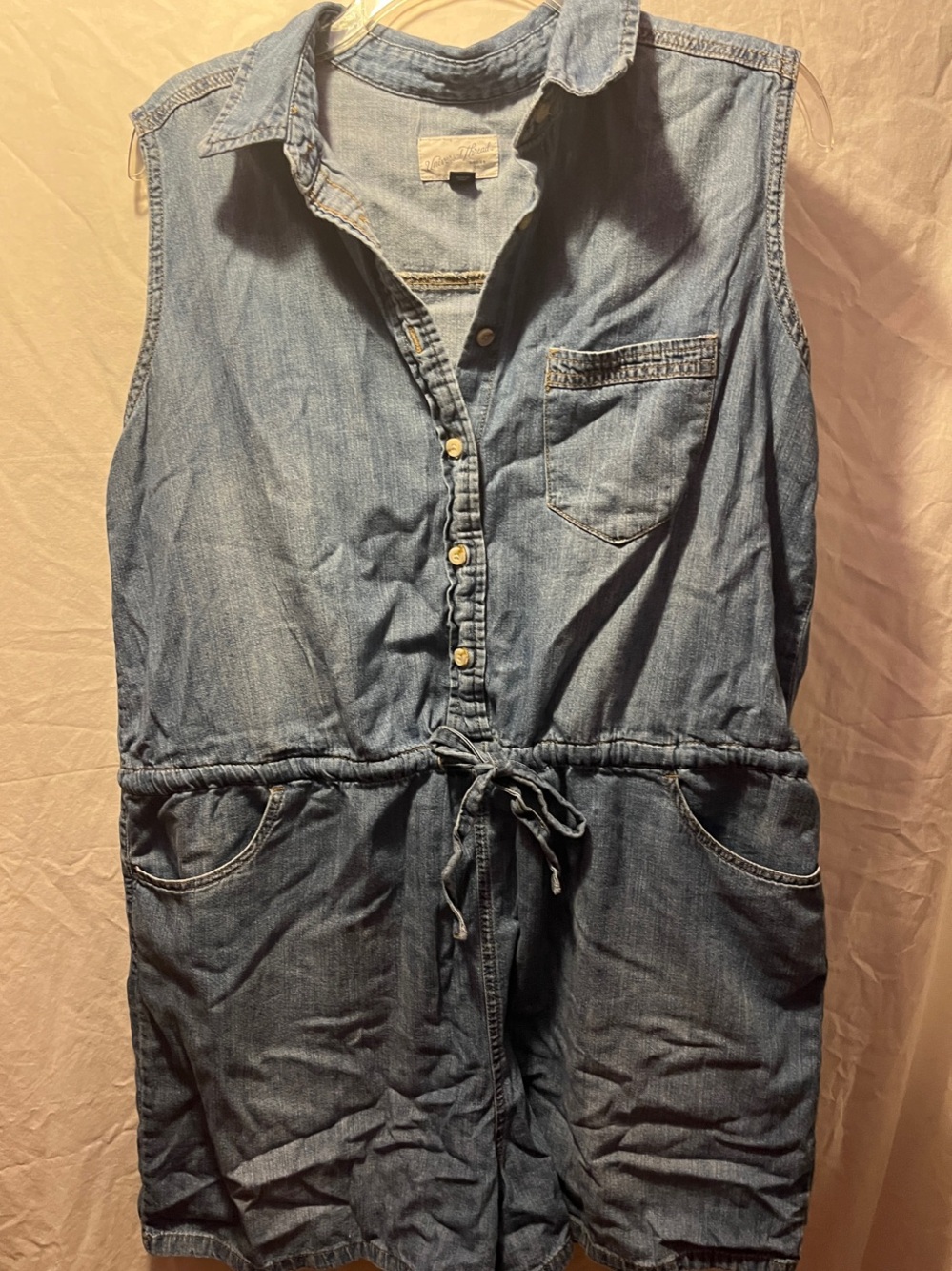 Sleeveless Denim Romper in Light Blue